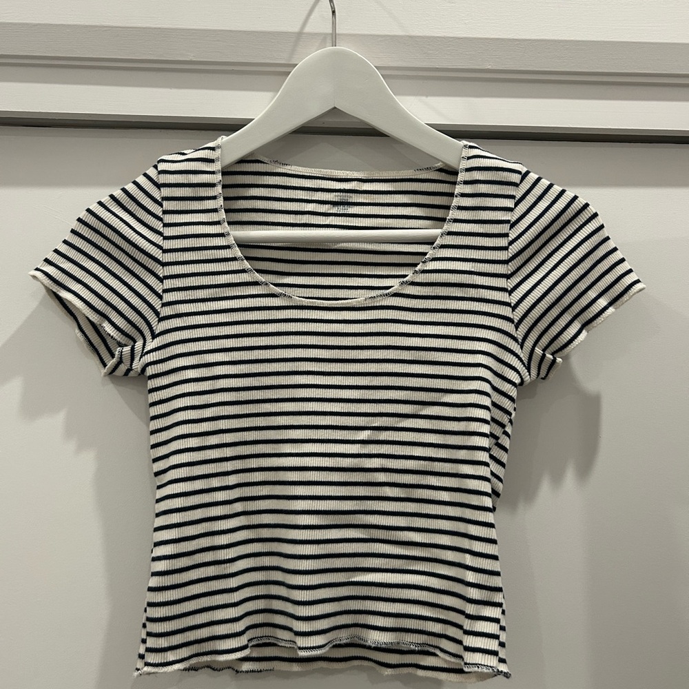 Brandy Melville Black and White Striped Crop Top